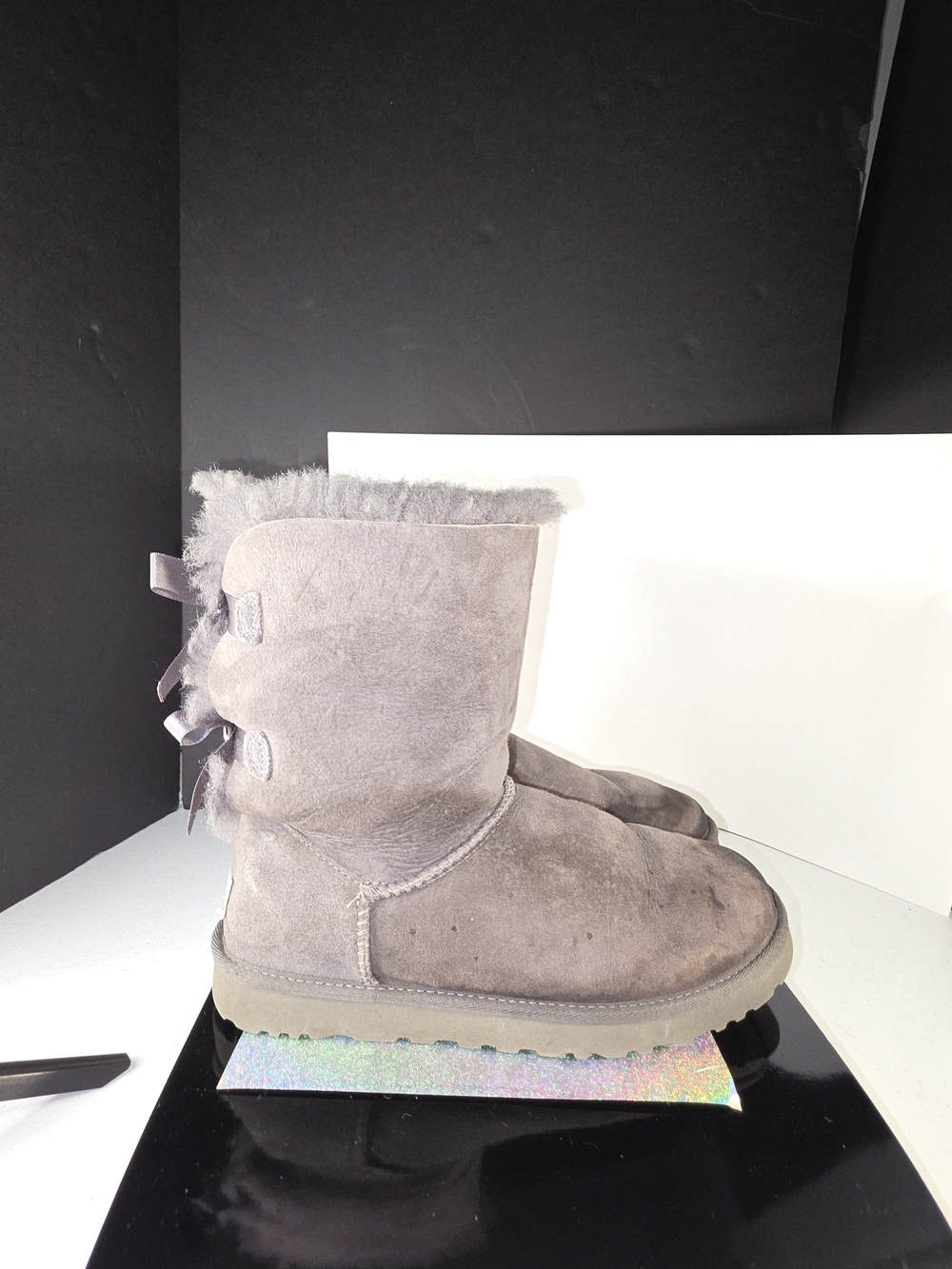 UGG Australia Bailey Bow Classic Grey Short Boots Sz 8 *needs Restoration*